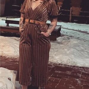 Elegant Brown Striped Jumpsuit